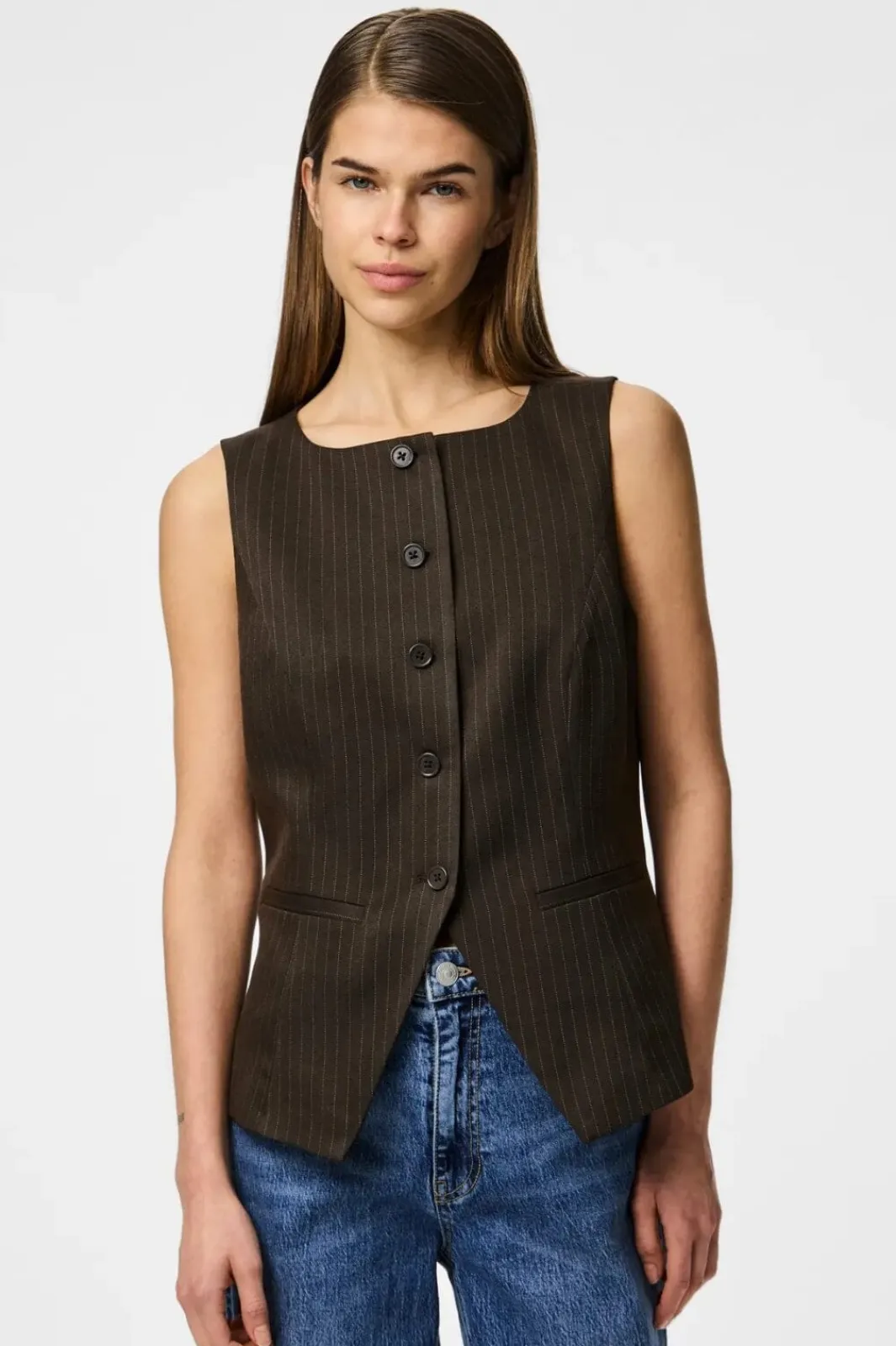 Clearance Pieces Pcfalka Sl Pinstriped Vest Fsy 4860202 Delicioso Pinstripe