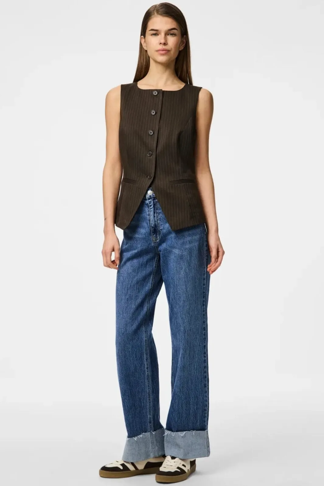 Clearance Pieces Pcfalka Sl Pinstriped Vest Fsy 4860202 Delicioso Pinstripe