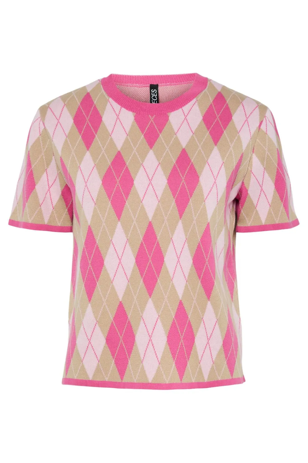 Hot Pieces Pcfarley Ss O-Neck Knit Fsy 4946580 Pink Tulle Fuchsia Pink/Whitecap Gray
