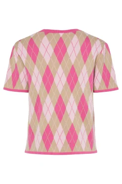 Hot Pieces Pcfarley Ss O-Neck Knit Fsy 4946580 Pink Tulle Fuchsia Pink/Whitecap Gray
