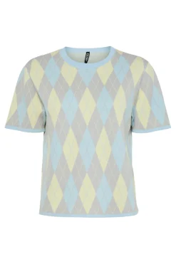 Online Pieces Pcfarley Ss O-Neck Knit Fsy 4949111 Cool Grey Pale Banana/Cashmere Blue