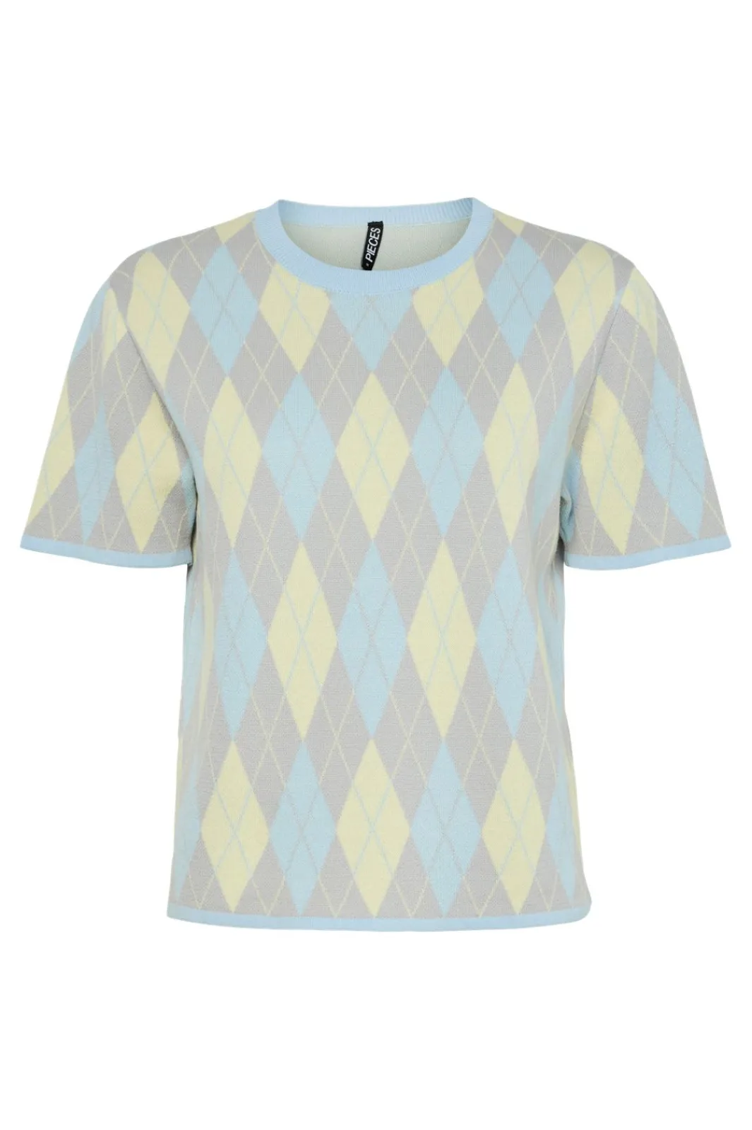 Online Pieces Pcfarley Ss O-Neck Knit Fsy 4949111 Cool Grey Pale Banana/Cashmere Blue