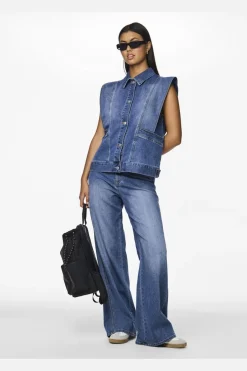 New Pieces Pcfemma Loose Denim Vest Fsy 4745770 Medium Blue Denim