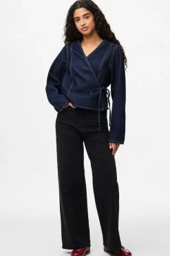 Outlet Pieces Pcfenna Ls Denim Wrap Shirt Fsy 4986826 Dark Blue Denim Rinse