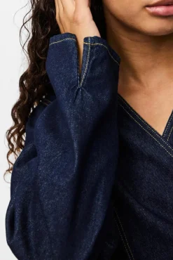 Outlet Pieces Pcfenna Ls Denim Wrap Shirt Fsy 4986826 Dark Blue Denim Rinse