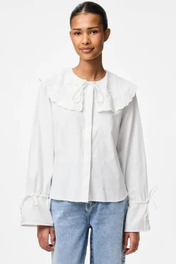 New Pieces Pcfetina Ls Collar Shirt Fsy 4868820 Bright White