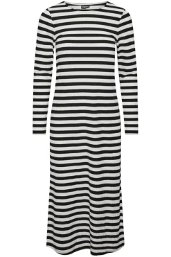 Hot Pieces Pcfiline Ls O-Neck Midi Dress Kac 4575844 Black Bright White