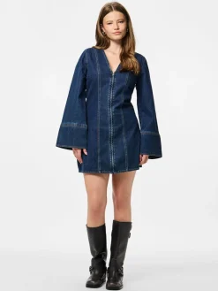 Best Pieces Pcflora Ls Denim Dress 4965162 Dark Blue Denim
