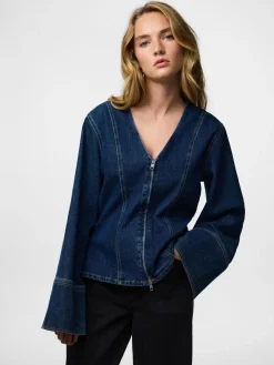 Best Pieces Pcflora Ls Denim Shirt 4930956 Dark Blue Denim