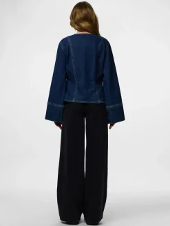 Best Pieces Pcflora Ls Denim Shirt 4930956 Dark Blue Denim