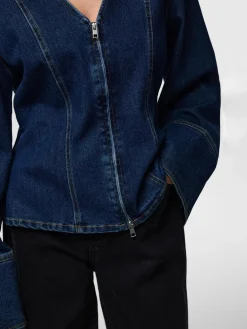 Best Pieces Pcflora Ls Denim Shirt 4930956 Dark Blue Denim