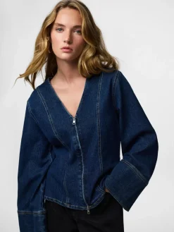 Best Pieces Pcflora Ls Denim Shirt 4930956 Dark Blue Denim