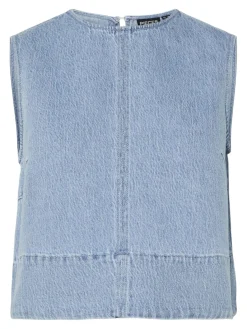 Hot Pieces Pcflora Sl Denim Top 4774692 Light Blue Denim