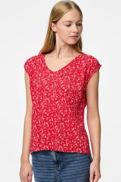 Discount Pieces Pcflora Ss V-Neck Top 4699179 Lollipop Small Flower