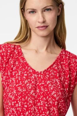 Discount Pieces Pcflora Ss V-Neck Top 4699179 Lollipop Small Flower