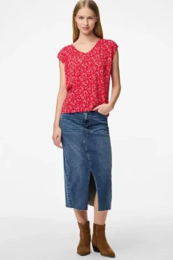 Discount Pieces Pcflora Ss V-Neck Top 4699179 Lollipop Small Flower