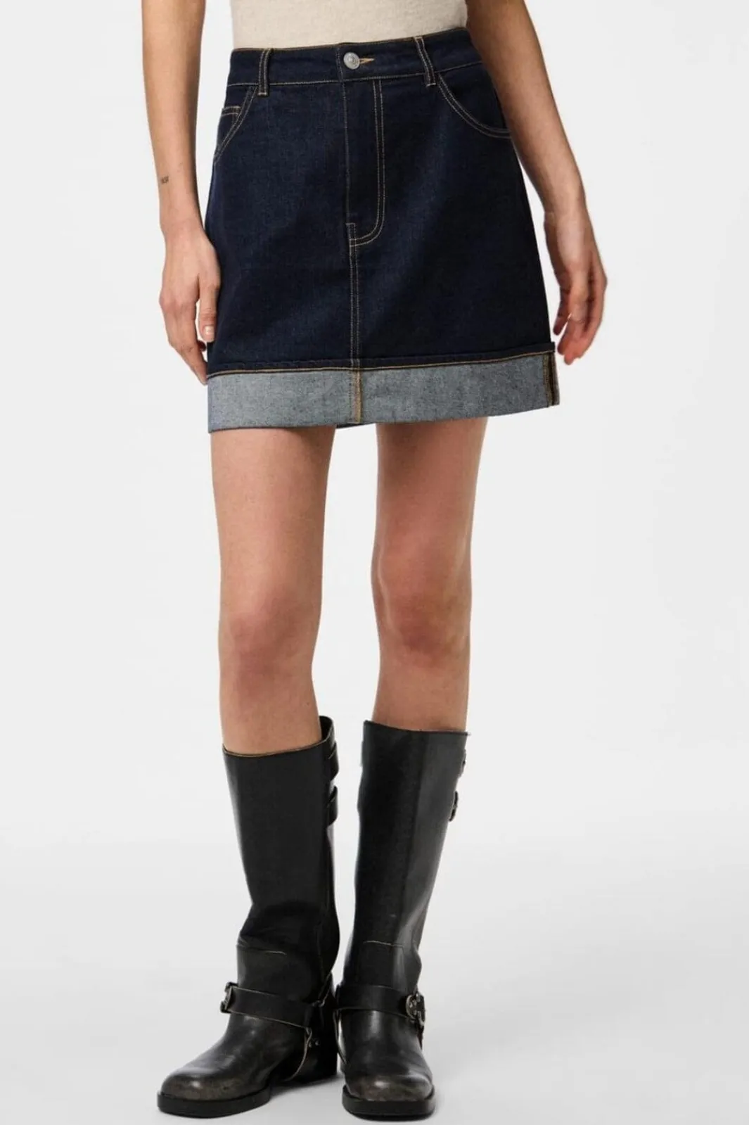 Hot Pieces Pcfranna Short Denim Skirt Fsy 4863085 Dark Blue Denim