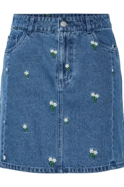 Pieces Pcfreia Short Denim Skirt Fsy 4863460 Medium Blue Denim Flowers