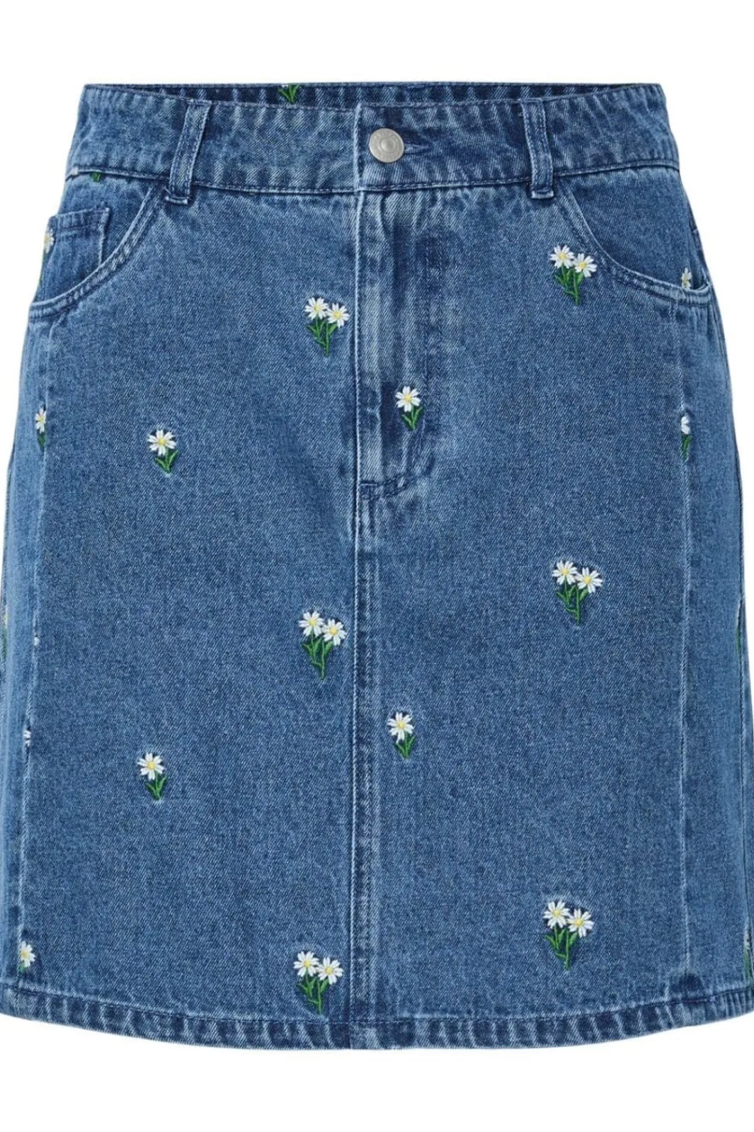 Pieces Pcfreia Short Denim Skirt Fsy 4863460 Medium Blue Denim Flowers