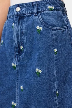 Pieces Pcfreia Short Denim Skirt Fsy 4863460 Medium Blue Denim Flowers