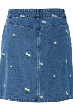 Pieces Pcfreia Short Denim Skirt Fsy 4863460 Medium Blue Denim Flowers