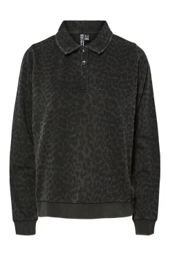 Best Pieces Pcjackie Ls Polo Fc 4837911 Black Leo Washed