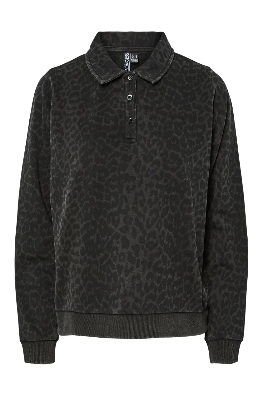Best Pieces Pcjackie Ls Polo Fc 4837911 Black Leo Washed