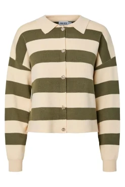 New Pieces Pcjassy Ls Polo Knit Cardigan 5040030 Sphagnum Birch