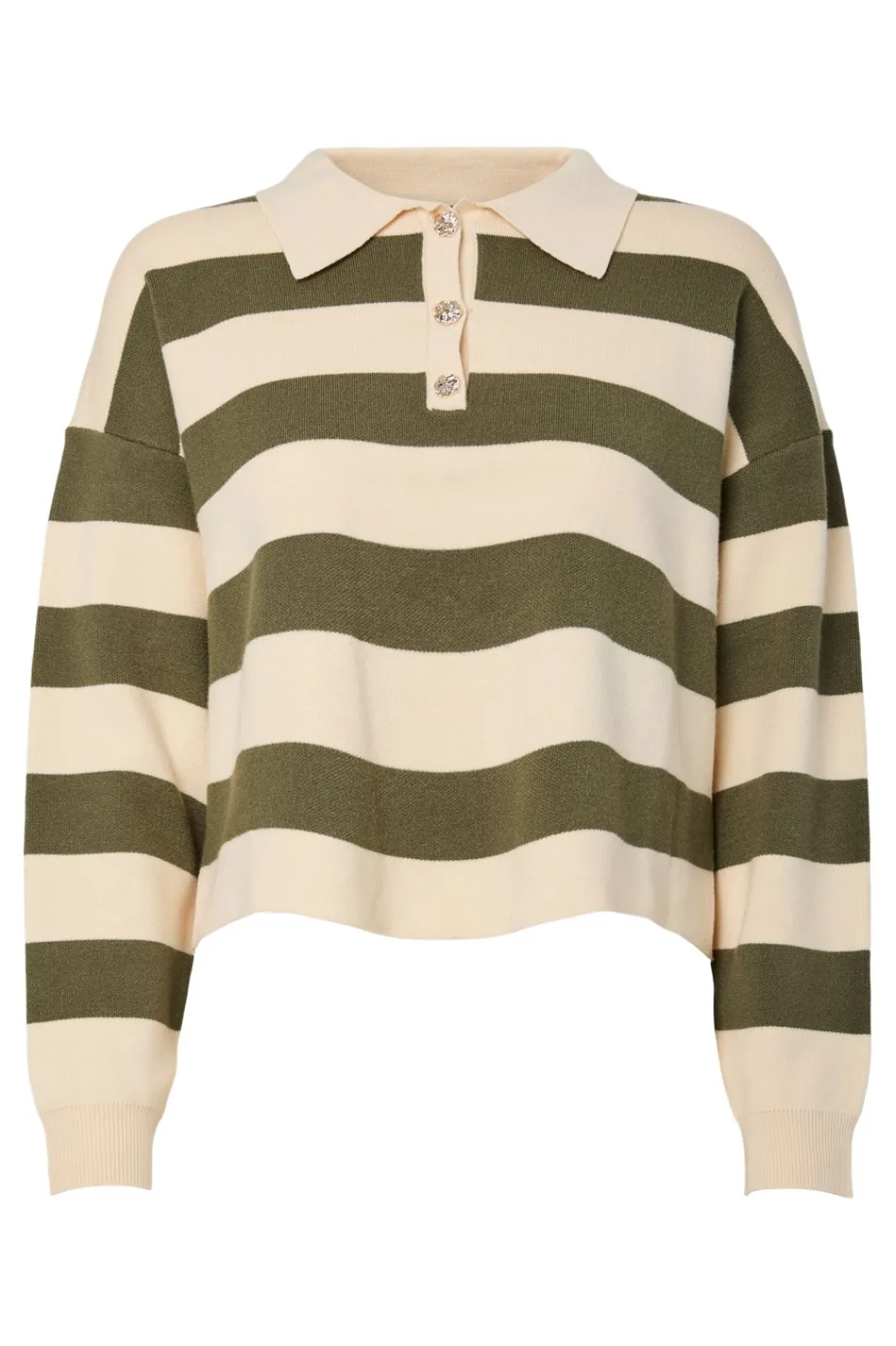 New Pieces Pcjassy Ls Short Polo Knit 5040021 Sphagnum Birch