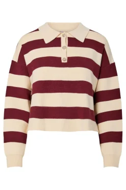 Online Pieces Pcjassy Ls Short Polo Knit 5040020 Winetasting Birch