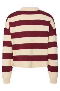 Online Pieces Pcjassy Ls Short Polo Knit 5040020 Winetasting Birch