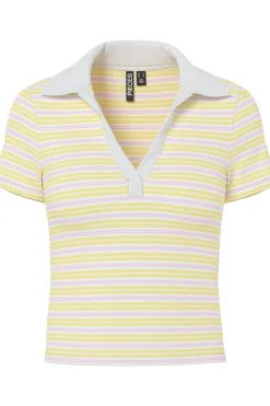Pieces Pcjayjay Ss V-Neck Polo Top Fsy 4961818 Pale Banana Pink Tulle/White