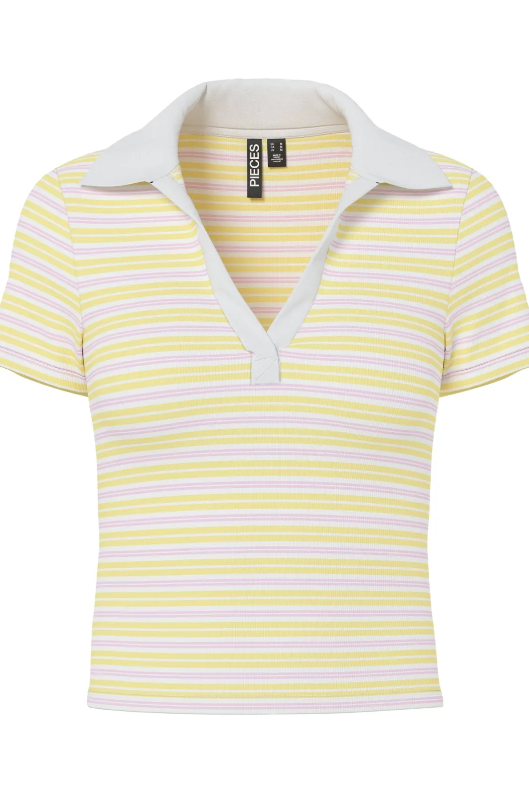 Pieces Pcjayjay Ss V-Neck Polo Top Fsy 4961818 Pale Banana Pink Tulle/White