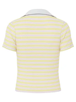 Pieces Pcjayjay Ss V-Neck Polo Top Fsy 4961818 Pale Banana Pink Tulle/White