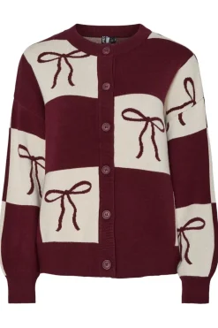 Hot Pieces Pcjette Xmas Ls O-Neck Knit Cardigan 4833160 Tawny Port Bow