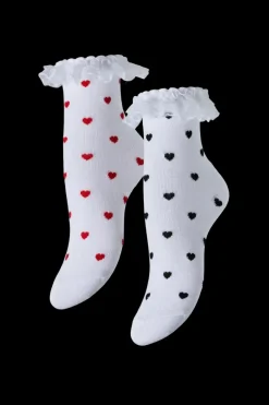 Best Pieces Pcjoline Xmas Lace Heart Sock 2 Pack 4821503 Bright White Red Heart/Black Heart