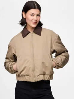 Online Pieces Pcjorma Short Padded Bomber Jacket 4889738 Greige Hot Fudge