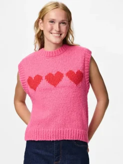 Discount Pieces Pcjove Sl O-Neck Knit Vest 4843632 Sugar Plum Goji Berry Hearts