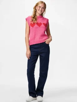 Discount Pieces Pcjove Sl O-Neck Knit Vest 4843632 Sugar Plum Goji Berry Hearts