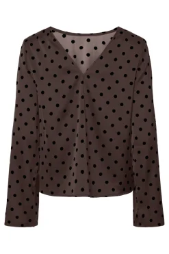 Discount Pieces Pcjytta Ls Satin Top 5069032 Hot Fudge Black Dots