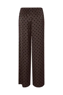 Sale Pieces Pcjytta Straight Satin Pants 5069033 Hot Fudge Black Dots