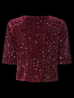 New Pieces Pckam 2/4 Cardigan 4883153 Tawny Port Tawney Port Sequins