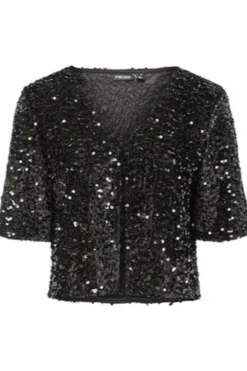 New Pieces Pckam 2/4 Cardigan 4883152 Black Black Sequins