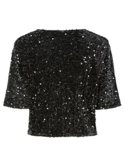 New Pieces Pckam 2/4 Cardigan 4883152 Black Black Sequins