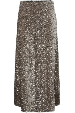 Discount Pieces Pckam Ankle Skirt 4859175 Morel Silver Sequins