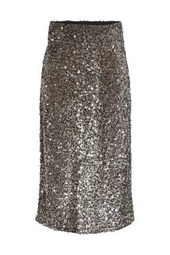 Sale Pieces Pckam Midi Skirt 4641526 Morel Silver Sequins