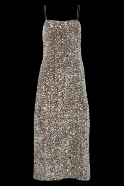 Pieces Pckam Sl Ankle Slip Dress 4883180 Morel Silver Sequins