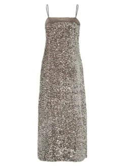 Pieces Pckam Sl Ankle Slip Dress 4883180 Morel Silver Sequins
