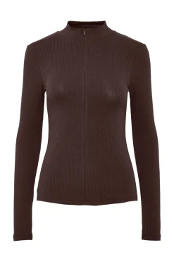 Discount Pieces Pckitte Zip Ls T-Neck Top 4819465 Chicory Coffee