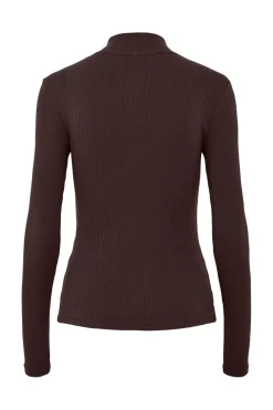 Discount Pieces Pckitte Zip Ls T-Neck Top 4819465 Chicory Coffee